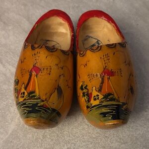 Hand-Painted Wooden Clogs with Windmill Design